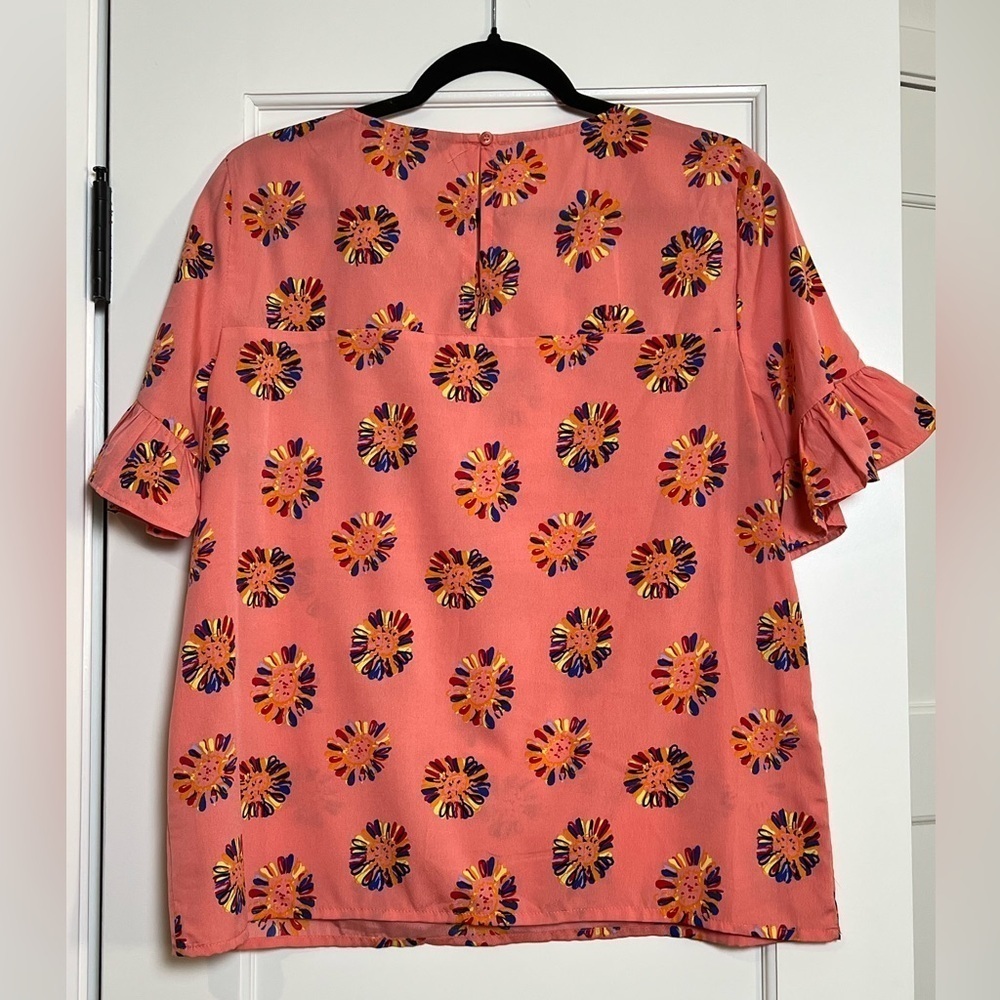 Vero Moda Pink Ruffled Flower Print Blouse (Large) - Picture 2 of 3